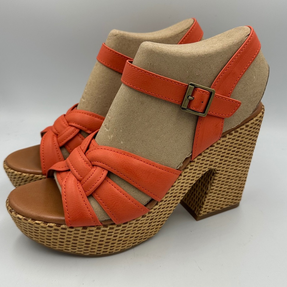 KORKS Dee Orange Platform Sandal 10 Woven Strappy Block Heel Y2K Boho NIB READ